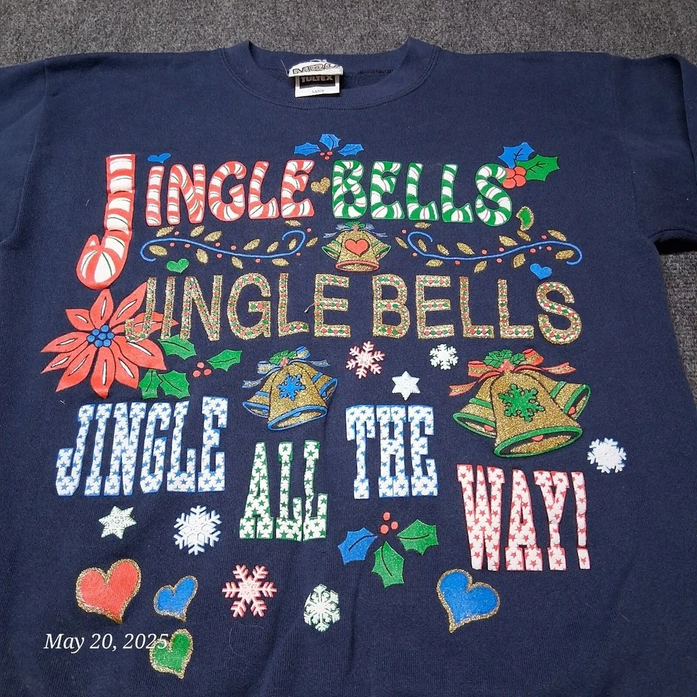 VTG Jingle Bells Christmas Sweatshirt Size Large Blue MBC‎ Tultex